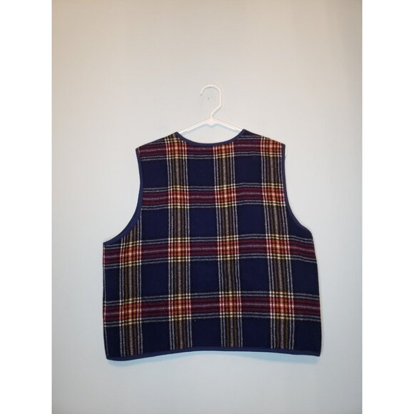 Marsh Landing Womens Sz L Vest Wool Blend Plaid Full Zip Quilted Lining Blue Red - Picture 2 of 5